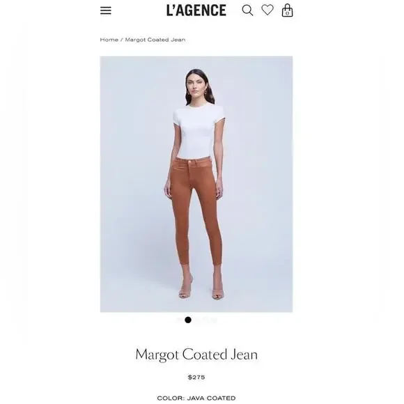 L’Agence NEW Womens Margot Skinny High Rise Jeans sz 24 Java Coated Wax Denim - Picture 7 of 14